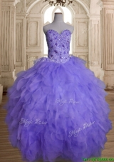 Custom Made Beaded and Ruffled Big Puffy Quinceanera Dress in Lavender