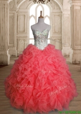 Beautiful Beaded Bodice and Ruffled Quinceanera Dress in Watermelon Red