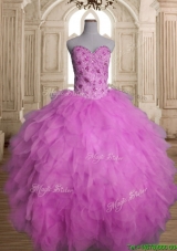 Best Lilac Tulle Sweet 16 Dress with Beading and Ruffles