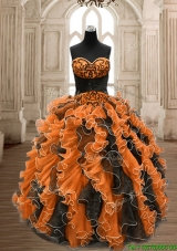 Perfect Orange and Black Sweet 16 Dress with Beading and Ruffles