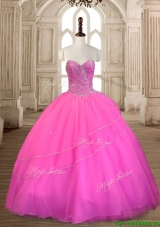 Wonderful Tulle Hot Pink Sweet 16 Dress with Beading