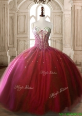 Classical Big Puffy Wine Red Quinceanera Dress with Beading