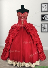 Comfortable Red Big Puffy Quinceanera Dress with Beading and Pick Ups