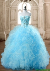 Discount Aqua Blue Quinceanera Dress with Beading and Ruffles