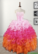 Elegant Beaded and Ruffled Quinceanera Dress in Gradient Color