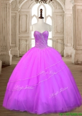 Fashionable Beaded Lilac Big Puffy Quinceanera Dress in Tulle