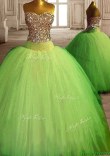 Fashionable Spring Green Big Puffy Quinceanera Dress with Beading