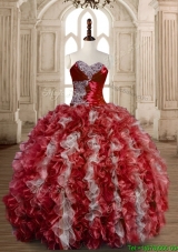 Latest Beaded Wine Red and White Sweet 15 Dress in Organza