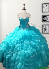 Low Price Beaded and Ruffled Organza Quinceanera Gown in Baby Blue