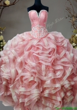 Low Price Beaded and Ruffled Sweet 16 Dress in Pink