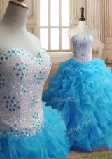 Affordable Baby Blue Big Puffy Quinceanera Dress with Beading and Ruffles