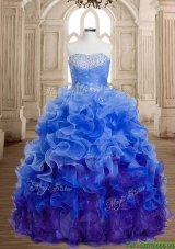 Discount Beaded and Ruffled Organza Sweet 16 Dress in Rainbow