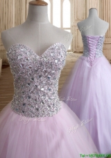 Discount Beaded Bodice Tulle Quinceanera Dress in Baby Pink