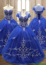 Elegant Applique Royal Blue Sweet 16 Dress with Brush Train