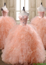 Lovely Peach Big Puffy Quinceanera Dress with Beading and Ruffles