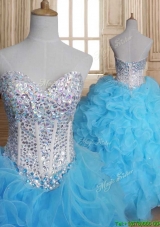 Luxurious Beaded Bodice and Ruffled Sweet 16 Dress in Baby Blue