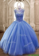 Classical Scoop Beaded Tulle Sweet 16 Dress in Blue