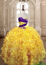 Pretty Ball Gown Yellow Quinceanera Dress with Beading and Ruffles