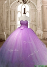 Beautiful Lilac Tulle Quinceanera Dress with Beading and Bowknot