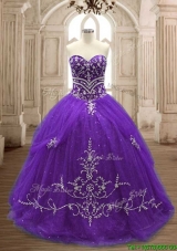 Hot Sale Brush Train Purple Quinceanera Dress with Appliques