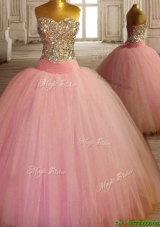New Style Beaded Bodice Baby Pink Sweet 16 Dress in Tulle