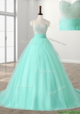 Wonderful A Line Beading Sweet 16 Dress with Brush Train