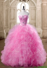 Affordable Rose Pink Quinceanera Dress with Beading and Ruffles for Spring