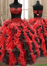 New Arrivals Applique and Ruffled Quinceanera Dress in Black and Red