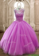 New Arrivals See Through Scoop Beading Quinceanera Dress in Lilac