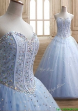 New Style Beaded Bodice Tulle Quinceanera Dress in Light Blue