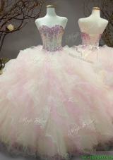 Elegant Beaded and Ruffled Organza Sweet 16 Dress in Rainbow