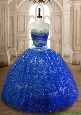 Cheap Beaded Royal Blue Quinceanera Dress in Sequins