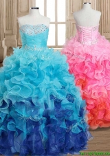 Fashionable Gradient Color Quinceanera Dress with Beading and Ruffles