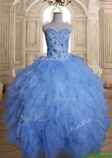 Gorgeous Tulle Beaded and Ruffled Sweet 16 Dress with Puffy Skirt