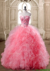 Luxurious Watermelon Red Sweet 16 Dress with Beading and Ruffles