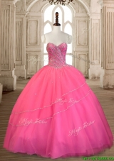Top Selling Beaded Tulle Sweet 16 Dress in Rose Pink
