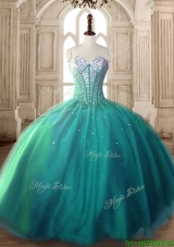 Visible Boning Beaded Bodice Tulle Quinceanera Dress in Turquoise