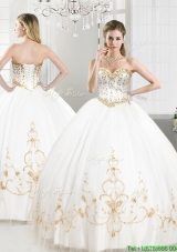 Elegant Beaded and Applique Tulle Sweet 16 Dress in White
