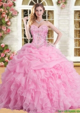 Elegant Rose Pink Sweet 16 Dress with Appliques and Beading