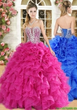 Gorgeous Strapless Beaded and Ruffled Quinceanera Dress in Hot Pink