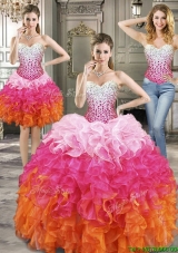 Beautiful Beaded and Ruffled Detachable Quinceanera Dresses in Multi Color