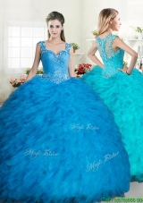 Exclusive Straps Tulle Quinceanera Dress with Beading and Ruffles