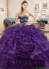 Beautiful Really Puffy Purple Quinceanera Dress with Beading and Ruffles