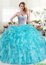 Cheap Aqua Blue Sweet 16 Dress with Beading and Ruffles