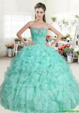 Classical Apple Green Sweet 16 Dress with Beading and Ruffles for Spring