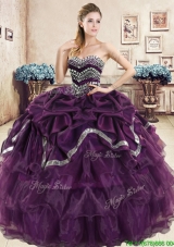 Exquisite Beaded and Pick Ups Purple Quinceanera Dress in Organza