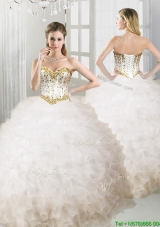 Lovely Big Puffy White Quinceanera Dress with Beading and Ruffles