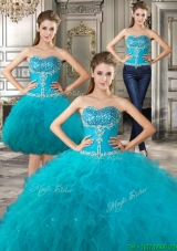 Discount Big Puffy Teal Detachable Quinceanera Dresses with Beading and Ruffles