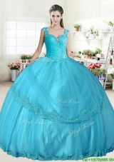 Best Straps Beaded and Applique Quinceanera Dress in Aqua Blue