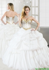 Discount Taffeta White Quinceanera Dress with Beading and Pick Ups